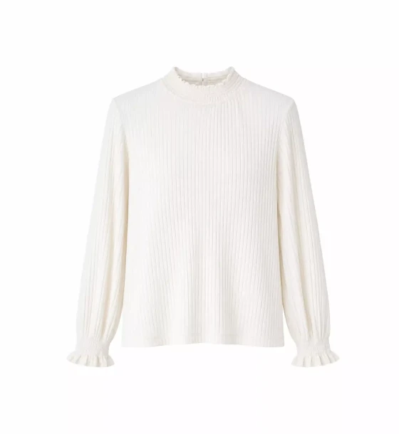 Ribbed Ruffle Neck Blouse