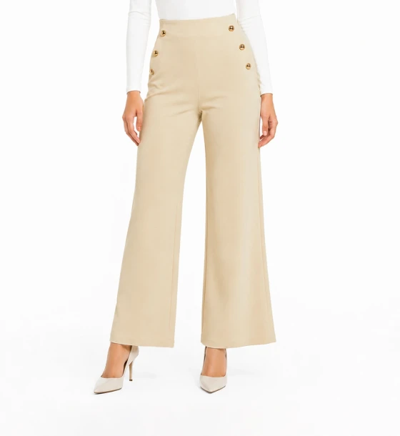 Side Button Wide Leg Pants