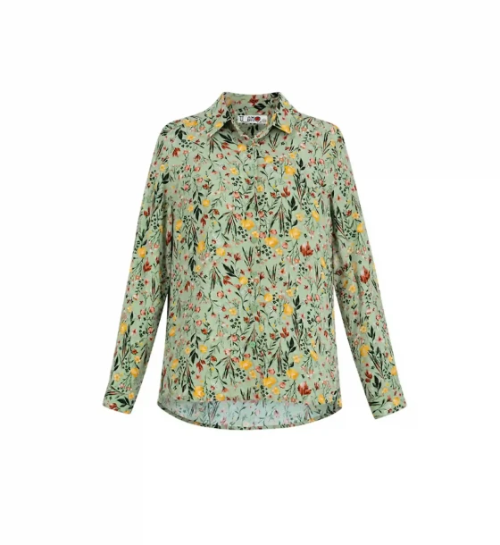 Printed Shirt Collar Blouse