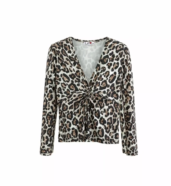 Leopard Twist Front Blouse