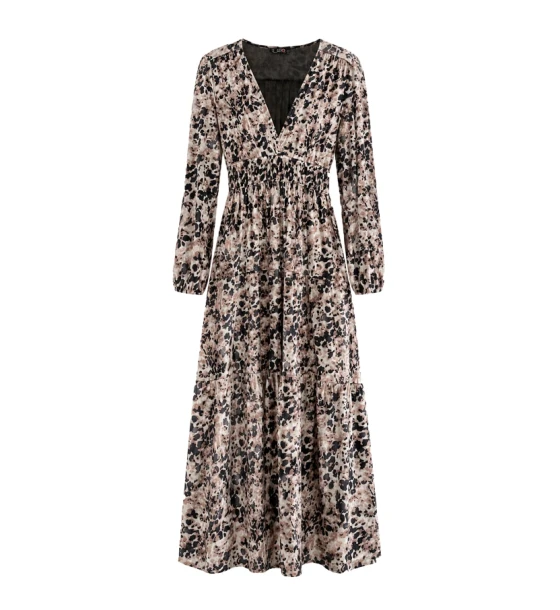 Printed Defined-Waist Dress