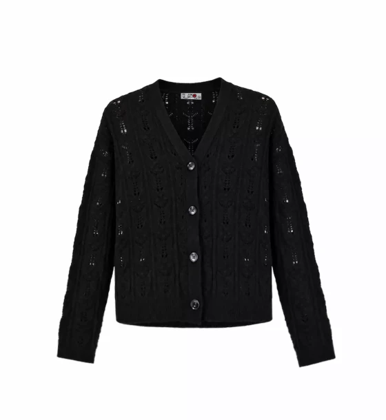 Buttoned Openwork Cardigan
