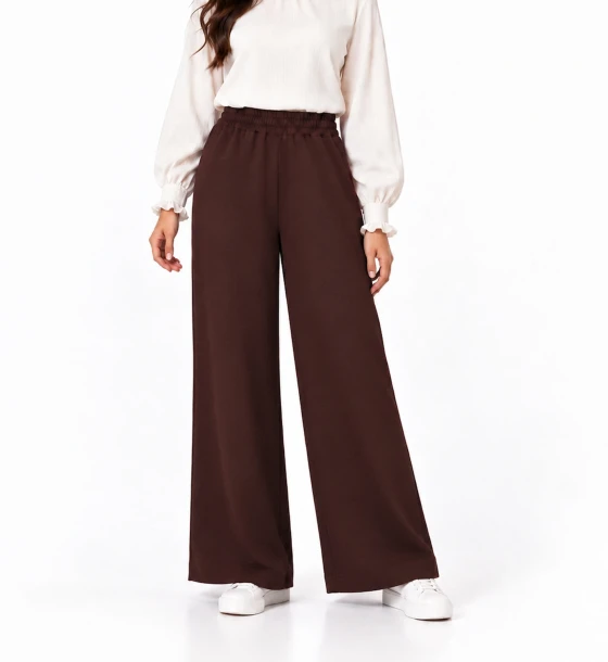 Gathered Waist Wide-Leg Trousers