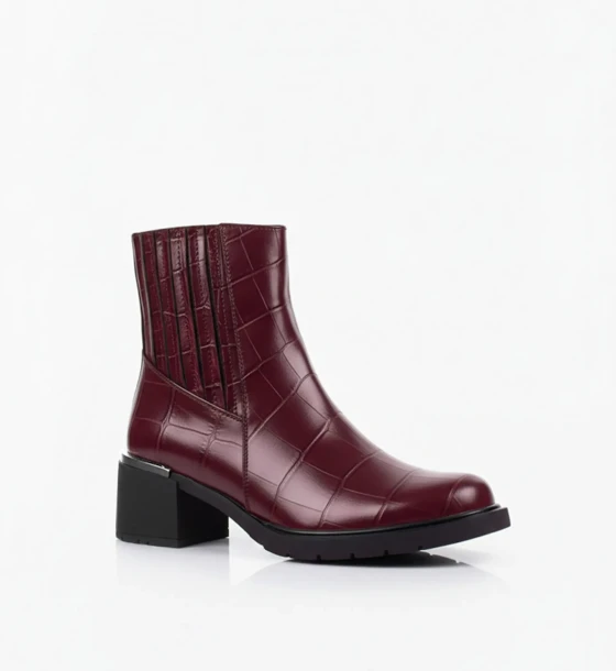 Elegant Croc-Embossed Ankle Boots