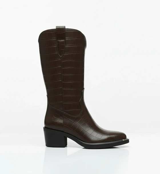 Croc-Embossed Ankle Boots