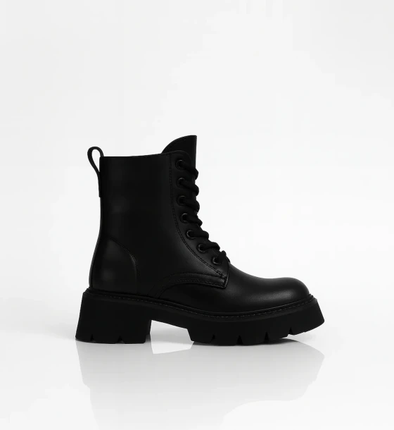 Leather Combat Boots with Stitch Details