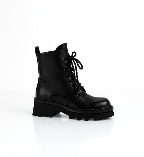 Leather Ankle Boots with Front & Back Stitch Lines