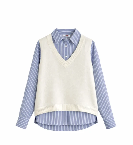 Women’s Shirt and Knit Vest Set with Modern Design