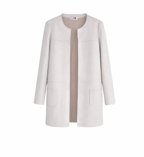 Elegant Long Jacket with Patch Pockets & Decorative Seams