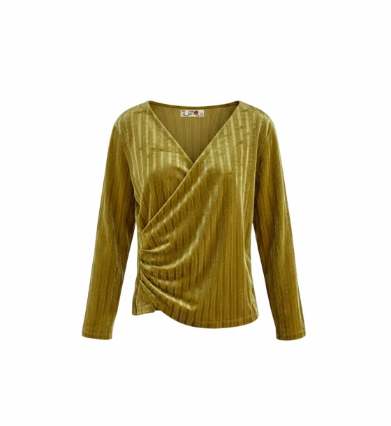 Elegant Long Sleeve Wrap Velvet Top