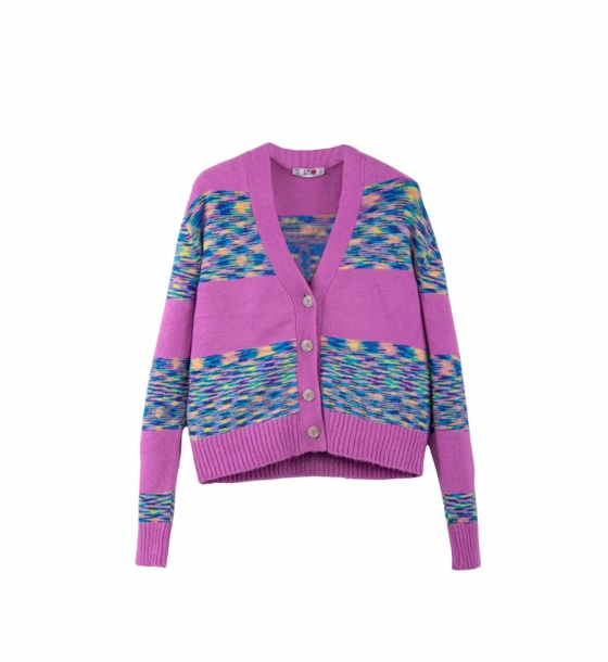 Color Striped Button Knit Cardigan