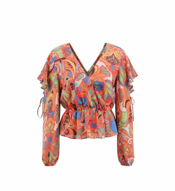 Wrap Blouse with Open Sleeves