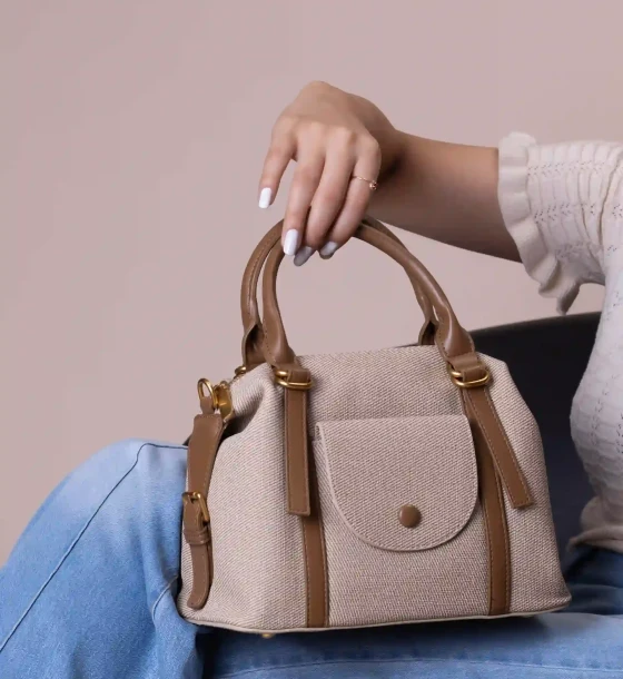 Canvas Handbag with Leather