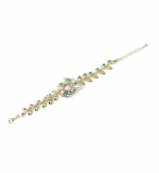 Gold Leaf Bracelet with Pearls