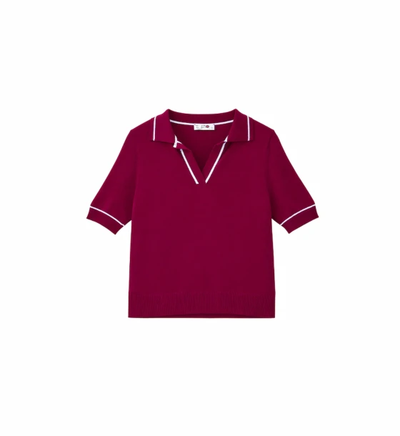 Contrast Trim Polo Knit Top